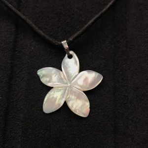 Mother Of Pearl Shell Plumeria Pendant Necklace